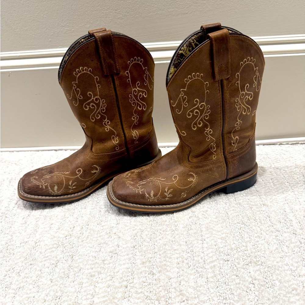 Smoky Mountain kids Cowboy Boots Leather Non Slip Sole Brown Youth 2.5R Western